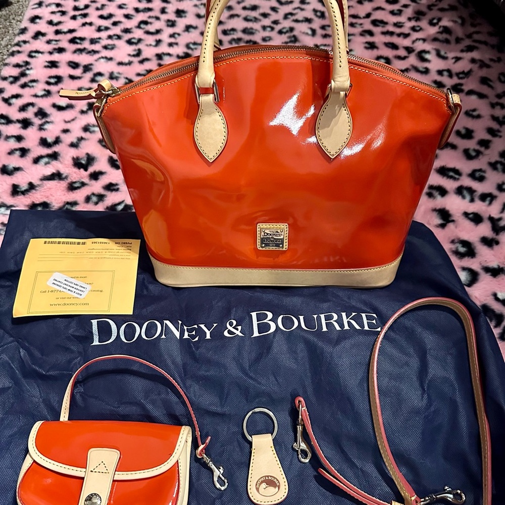Dooney & Bourke Orange and Tan Leather Satchel Set. Authenticity Guaranteed!